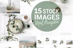 小清新ins风植物南瓜花瓶绿植办公场景样机卡片JPG设计素